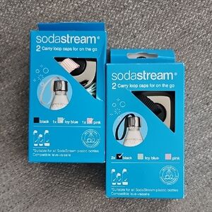 SodaStream Carry Loop Caps Set Of 4 (2 Black, 1 Pink, 1 Icy Blue) New!